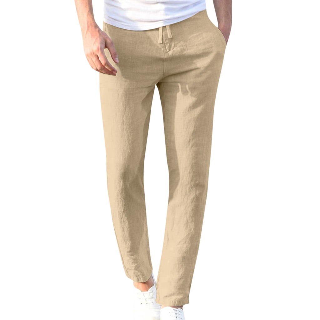 Men's Linen Pants Trousers Summer Pants Pocket Straight Leg Plain Comfort  Breathable Casual Daily Streetwear Linen / Cotton Blend Stylish Classic  Dark Khaki Bla… | Mens linen pants, Street wear, Mens linen